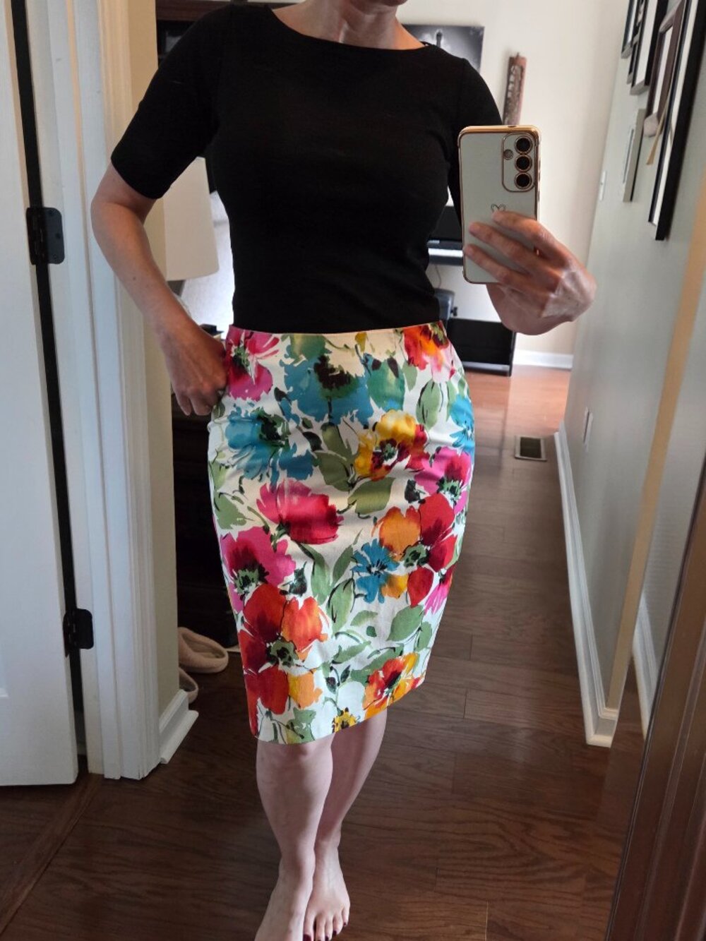 Pencil Skirt Floral Cotton Sateen